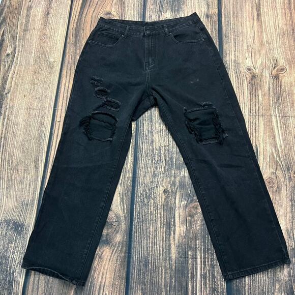 Shein Curve Women's Plus Size 0XL Black Highwaisted Distressed Jeans - Picture 1 of 4